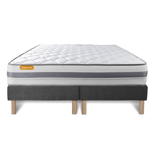 Matelas 160x200 + double sommiers gris 80x200 Memo Spring Ressorts ensaches 3 zones de confort MAXI epaisseur