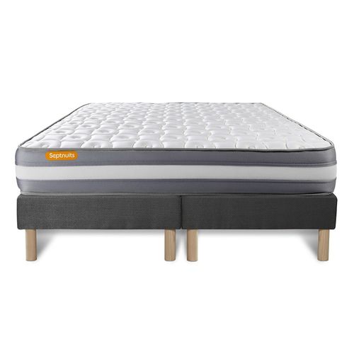 Matelas 160x200 + double sommiers gris 80x200 Memo Plus Memoire de forme 3 zones