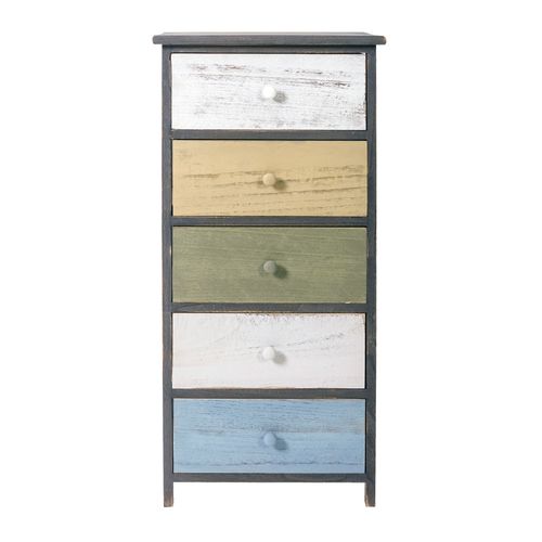 Chiffonnier En Bois Blanc Et Gris Avec 5 Tiroirs