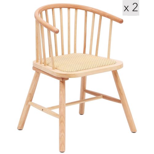 Lot De 2 Chaises En Bois Massif Et Rotin Naturel