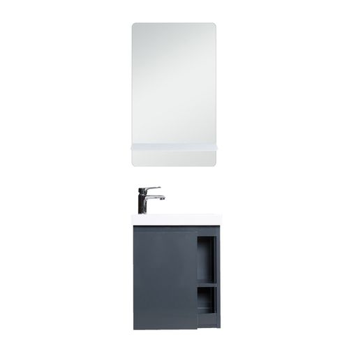 Meuble Lave-Mains Gris Avec Vasque Blanche + Miroir