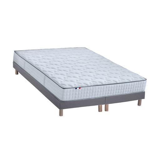 Ensemble Matelas Ressort Mémoire Forme Sommier Gris 180x200