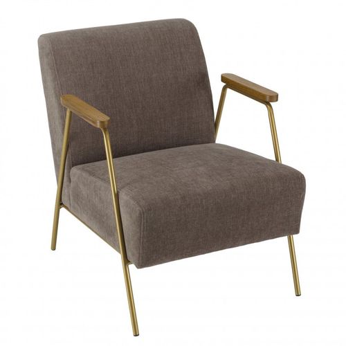 Fauteuil 62x75x74 Cm En Velours Taupe Et Métal Doré - Jazzy