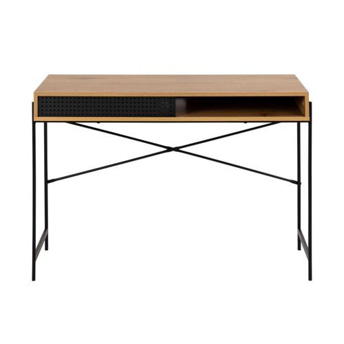 Bureau 1 Porte 110x50x75 Cm Naturel Et Noir - Jaisy