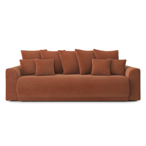 Canapé Droit Convertible En Velours Côtelé 3 Places Terracotta