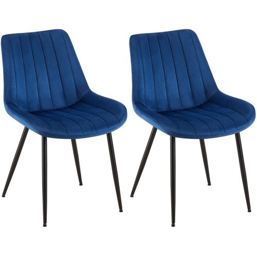 Lot 2 Chaises Avec Pieds Métal Et Assise En Velours Bleu