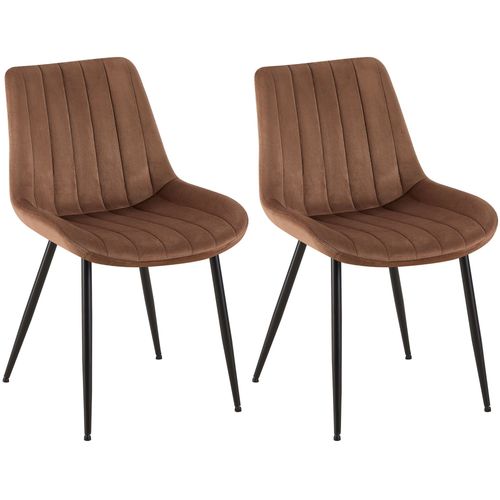 Lot 2 Chaises Avec Pieds Métal Et Assise En Velours Marron