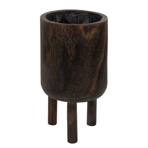 Cachepot Sur Pied En Bois Brun H34cm