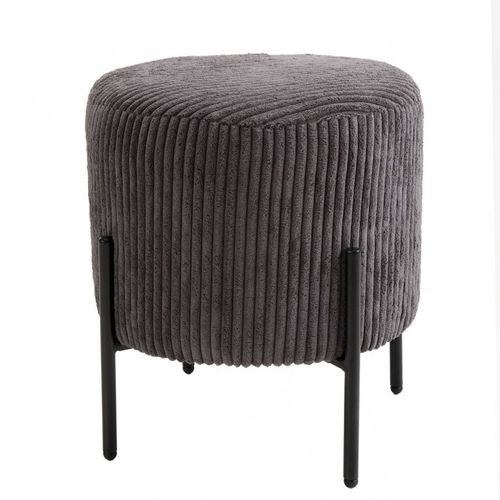 Pouf Rond 36 Cm En Tissu Velours Cotelé Gris Foncé - Sofia
