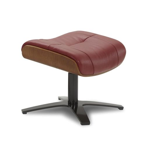 Pouf En Cuir Rouge Et Chêne Naturel