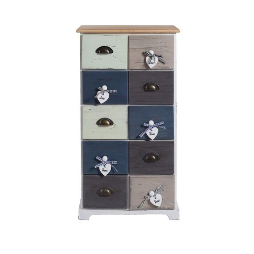 Chiffonier Coeurs Avec 10 Tiroirs En Bois Bleu Et Gris