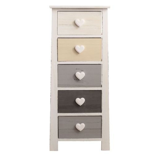 Chiffonnier Avec 5 Tiroirs En Bois Blanc Et Gris Et Beige