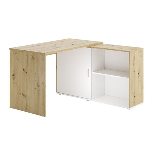Bureau D'angle 118x124,5x75 Cm Chêne Et Blanc