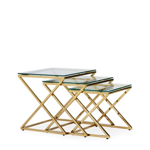 Set À 3 Tables Vitrées Et Acier Inoxydable L 45