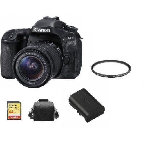CANON EOS 80D KIT EF-S 18-55mm F3.5-5.6 IS STM + carte SD 64GB + sac pour appareil photo + batterie LP-E6N + protecteur HOYA 58mm PRO 1D