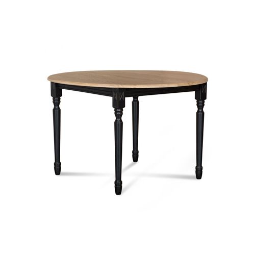 Table Ronde Et 1 Allonge 115 Cm Avec Pieds Tournés En Chêne Et Noir - Marie