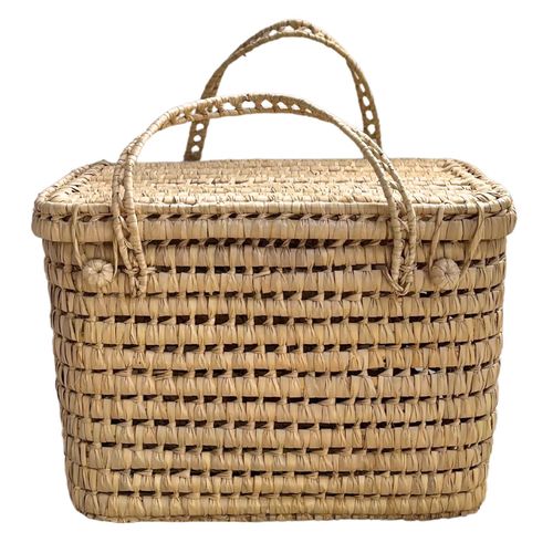 Coffre De Rangement Feuille De Palmier Osier Naturel 45x30x30 Cm
