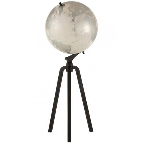 Globe sur pied marbre blanc/argent et métal noir H101,5cm