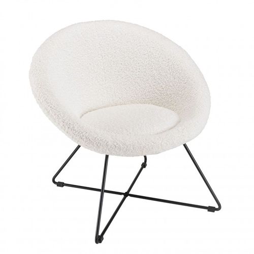 Fauteuil 72x62x71 Cm En Tissu Bouclette Blanc Et Métal Noir - Ivvi
