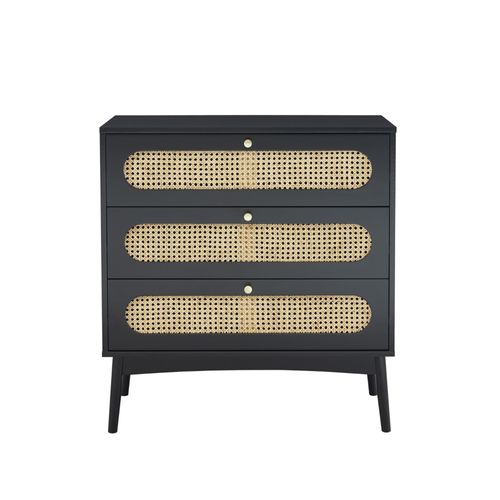 Commode Noir Et Cannage Rotin