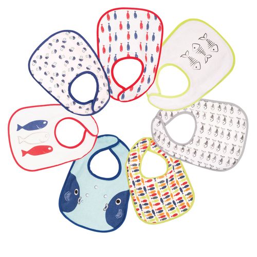 Lot De 7 Bavoirs 1er Âge Petits Poissons - Trois Kilos Sept