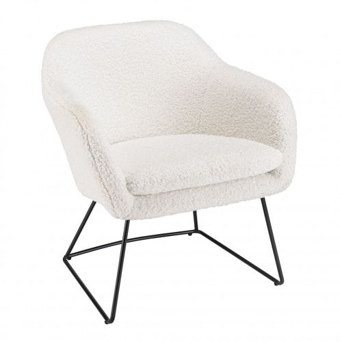 Fauteuil 64x64x71 Cm En Tissu Bouclette Blanc Et Métal Noir - Ivvi