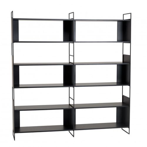 Étagère 10 Niches 180x35x190 Cm Décor Chêne Noir Et Métal - Radja