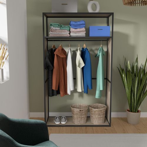 Portant Vêtements Réversible Bois Et Métal L110x H184,5 Cm