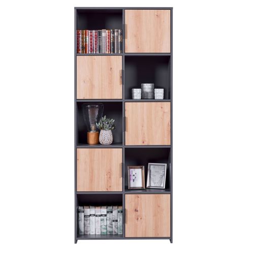 Etagère 10 Cases En Bois Avec 5 Portes Battantes Anthracite