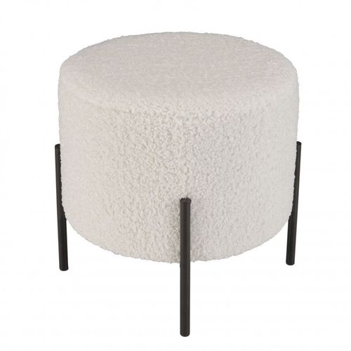Tabouret Rond 40x40 Cm En Tissu Bouclette Blanc Et Métal Noir - Ivvi