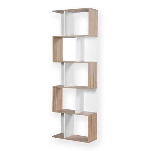 Bibliothèque Multi-Cases H180 Cm - Décor Bois Et Blanc