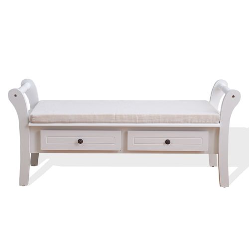 Banquette 2 Tiroirs Et Assise Rembourrée En Mdf Et Paulownia Blanc