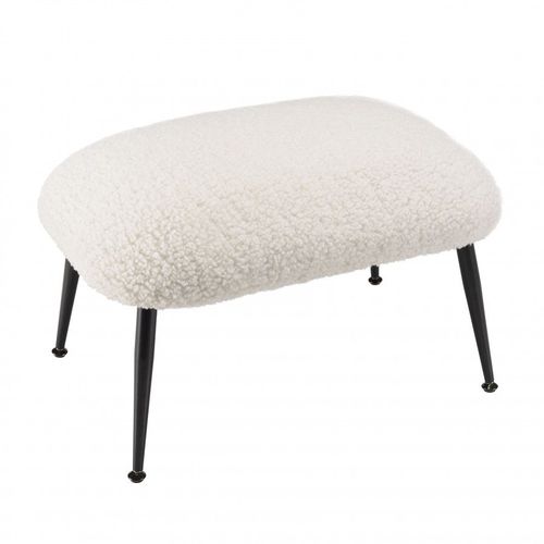 Tabouret 60x40x40 Cm En Tissu Bouclette Blanc Et Métal Noir - Ivvi