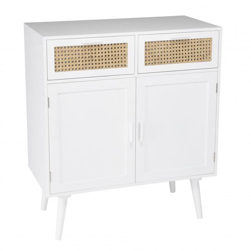 Buffet 2 Portes Et 2 Tiroirs En Rotin Naturel Et Bois Blanc - Maryse