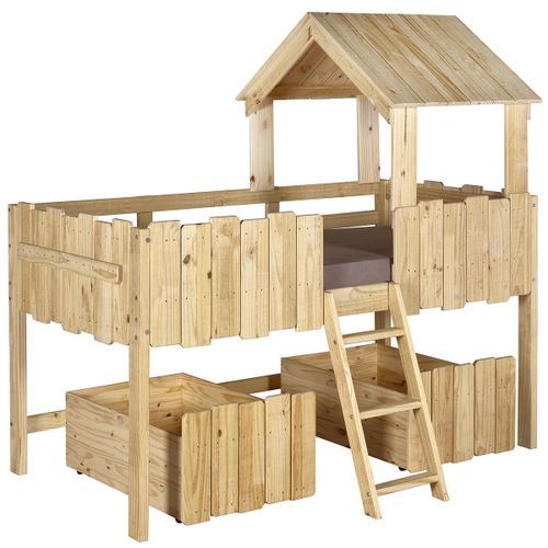 Lit Cabane Avec Tiroirs Bois Massif 90x190 Cm