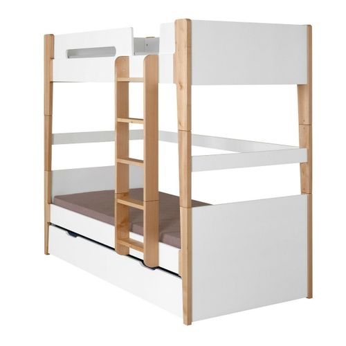 Lit Superposé Modulable Gigogne Bois Massif Blanc Et Bois 90x190 Cm