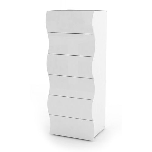 Commode 6 Tiroirs Effet Bois Blanc Brillant 50x40h122 Cm