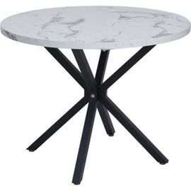 Table À Manger ¿ Motif Marbre ¿ Design Table Ronde ¿ 100 X 77 Cm (L X H) ¿ Noir