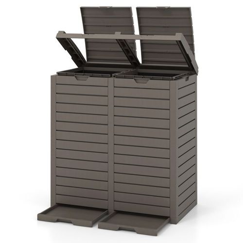 Poubelle Extérieur Etanche 135 L COSTWAY-à Double Seau-Couvercle Rabattable-Bac d'Egouttage-Poignée Découpée-Polypropylène-Gris