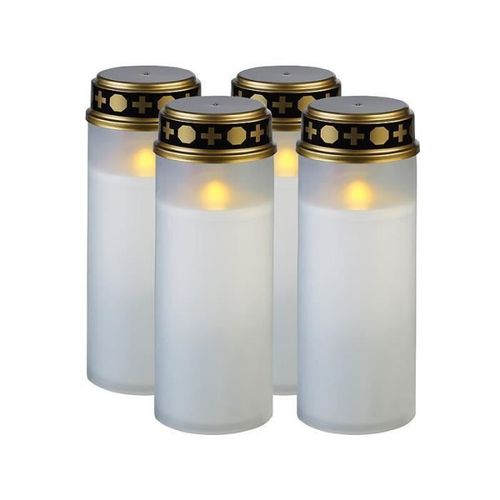 4 grandes lanternes funéraires avec effet flamme à piles - coloris blanc