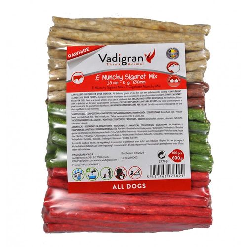 Vadigran Friandises Sticks Munchy Mix ?6 Mm X 13 Cm, 100 Sticks Pour Chien