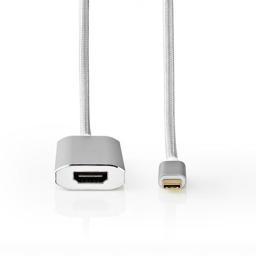 Nedis Adaptateur USB USB 3.2 Gen 1 USB Type-C? Mâle HDMI? Connecteur 2.00 m Rond Plaqué or Nylon / Tressé Argent Sachet avec Fenetre
