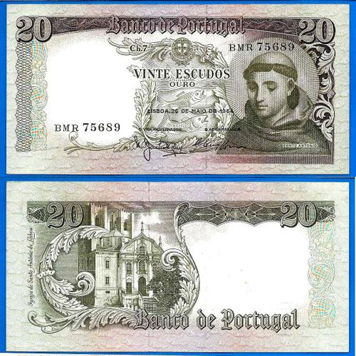 Portugal 20 Escudos 1964 Santo Antonio Europe Escudo Billet