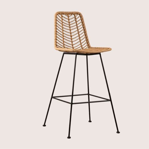 Tabouret Haut En Rotin Synthétique Gouda Naturel Naturel Noir ?75 Cm