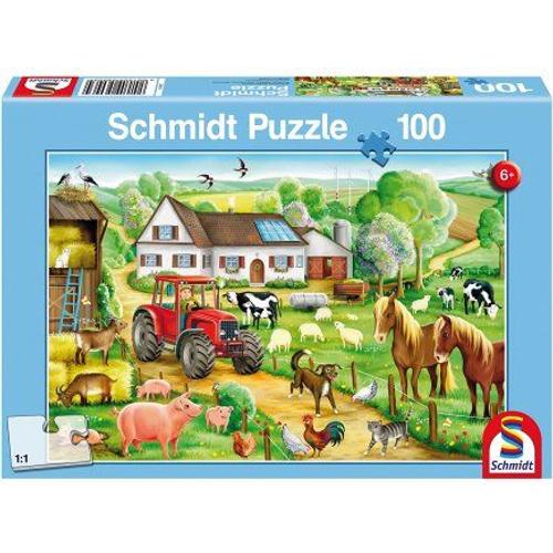 Puzzle 100 Pieces A La Ferme : Et Les Animaux (Vache Cochon - Cheval Poule Chien) - Enfant