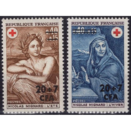 Au Profit De La Croix Rouge La Paire Surchargés C F A (La Réunion) Année 1969 N° 388 389 Yvert Et Tellier Luxe