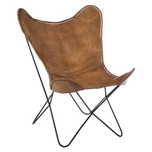 Paris Prix - Fauteuil Design En Cuir "Papillon" 73cm Marron