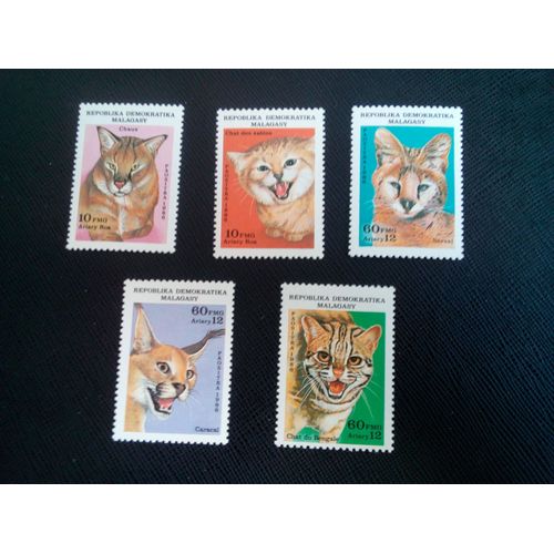 Timbre Madagascar Yt 777 A 781 Séries: Chats De Proie 1986 ( 0040505 )