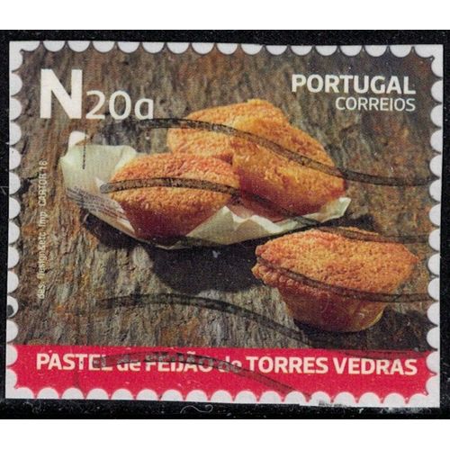 Portugal 2018 Oblitéré Sur Fragment Used Dessert Traditionnel Pastel De Feijão De Torres Vedras Su