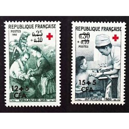 Au Profit De La Croix Rouge La Paire Surchargés C F A (La Réunion) Année 1966 N° 370 371 Yvert Et Tellier Luxe